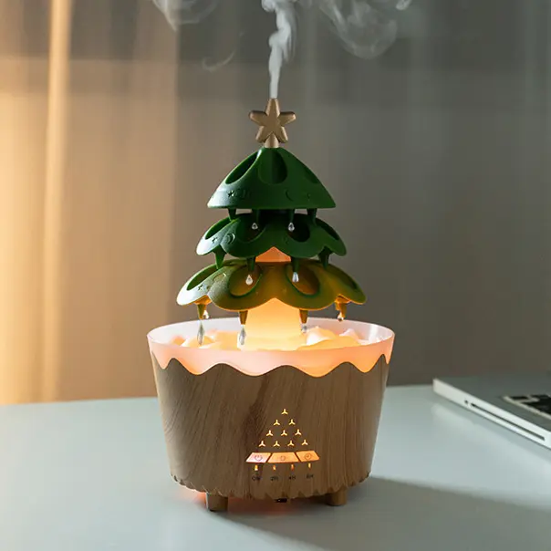 Green-Life plastic ultrasonic diffuser GF25EAV52E46 with raindrop visual effect, featuring cascading water droplets and mist diffusion for unique decorative aromatherapy experiences.