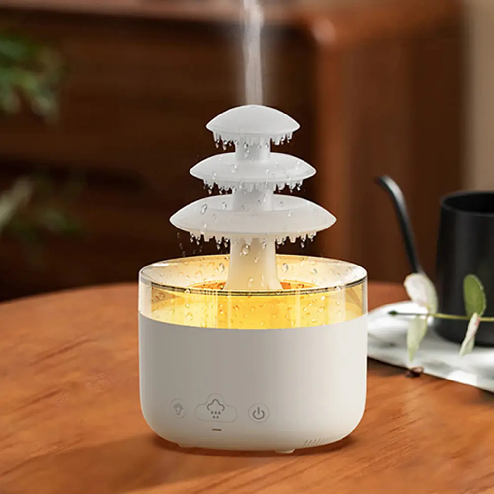 Green-Life plastic ultrasonic diffuser GF25EAV55E46 with raindrop visual effect, featuring cascading water droplets and mist diffusion for unique decorative aromatherapy experiences.