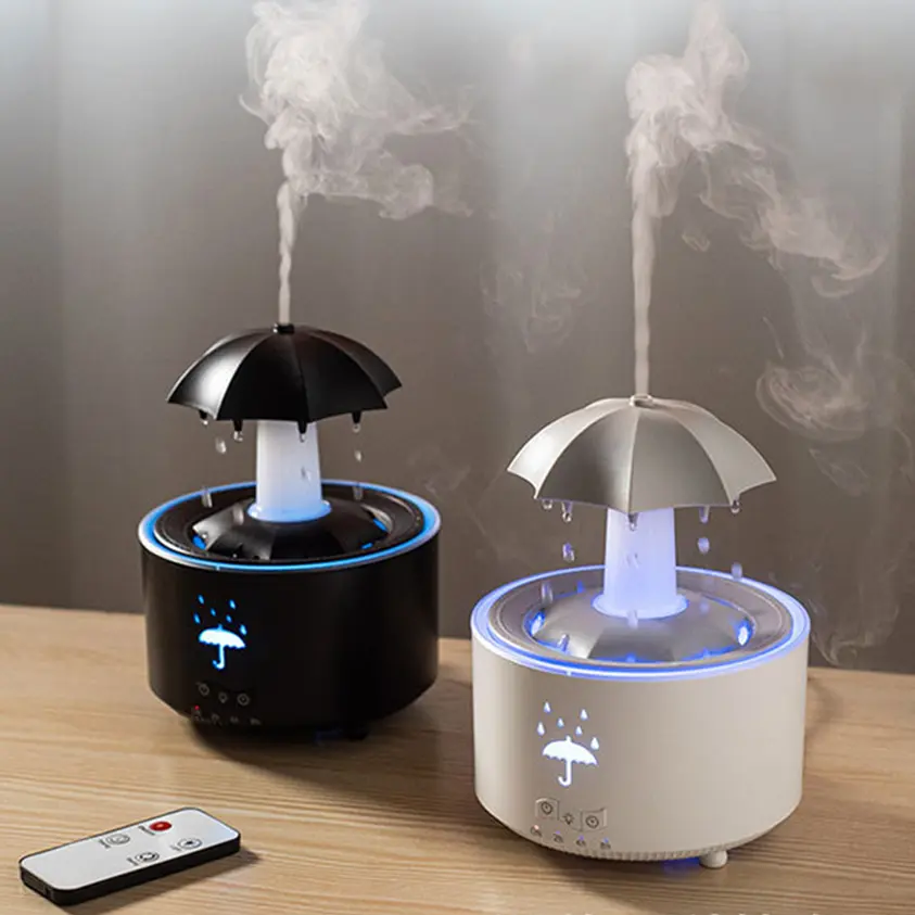 Green-Life plastic ultrasonic diffuser GF25EAV88E46 with raindrop visual effect, featuring cascading water droplets and mist diffusion for unique decorative aromatherapy experiences.