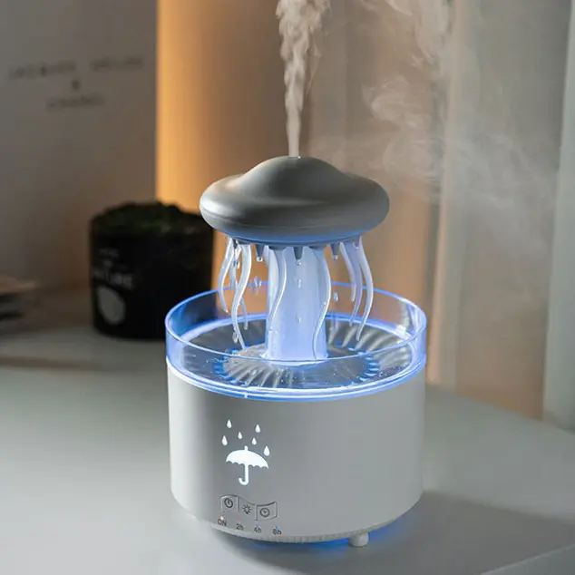 Green-Life plastic ultrasonic diffuser GF25EAV89AE46 with raindrop visual effect, featuring cascading water droplets and mist diffusion for unique decorative aromatherapy experiences.