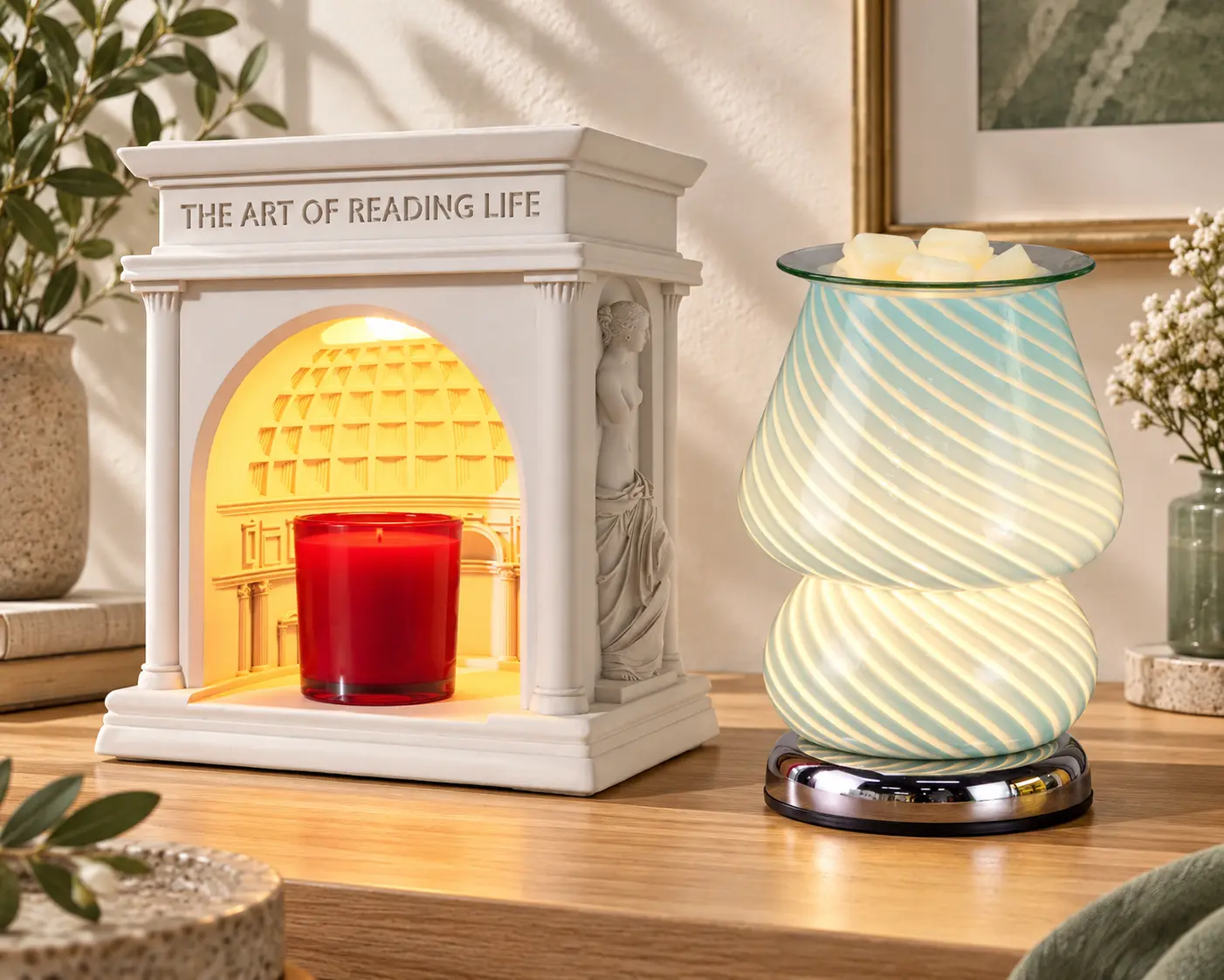 Lampe chauffe-bougie et chauffe-cire lumineux avec bougies en pot et pastilles de cire