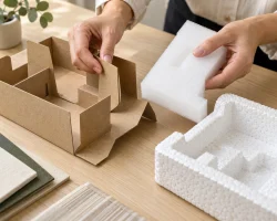 Comparaison entre des échantillons d'emballages en carton, en mousse EPE et en EPS